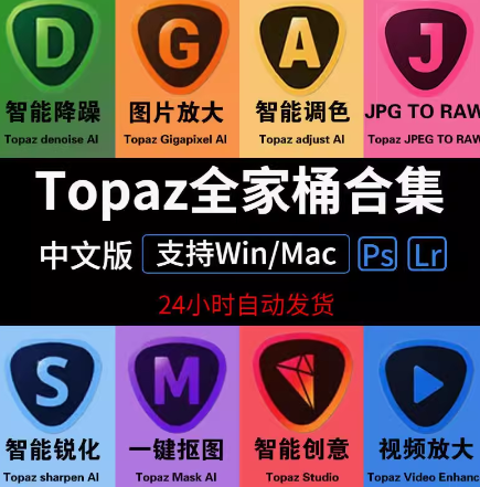 Topaz Ai全套汉化软件8套全🔥Ai最强人工智能处理工具套装-123资源网