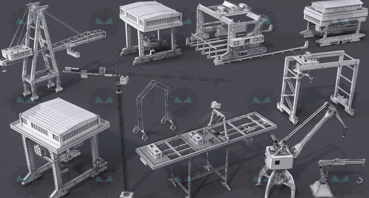 塔吊机重机械3D模型！21种各种机械模型，含集装箱起重机、港口起重机，塔吊机等-123资源网